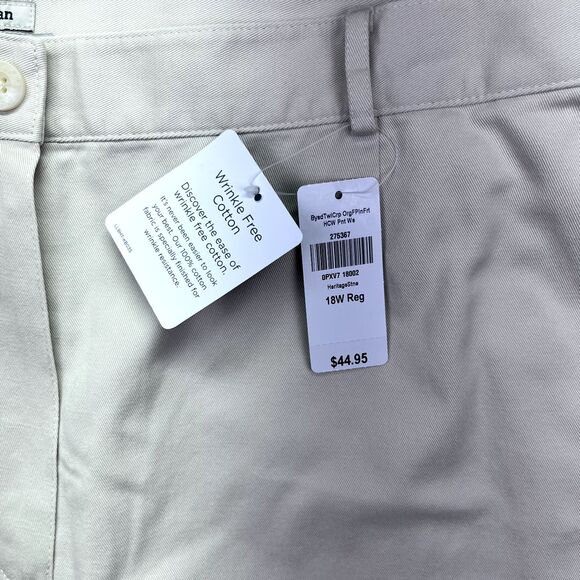 NWT L.L. Bean Womens Pants Size 18 W Plus Beige Original Fit Wrinkle Free Cotton - Picture 8 of 15